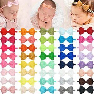40 Color Baby Bow Headbands Soft Nylon Newborn Infant Toddler Hair Bows